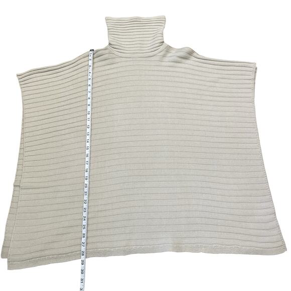 BCBGMaxAzria Cream Turtleneck Poncho Sweater, Women's OS, Lagenlook Minimalist - Picture 5 of 8